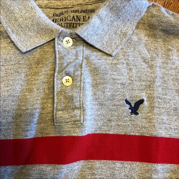 Mens gray and red American Eagle polo size M - Picture 2 of 7
